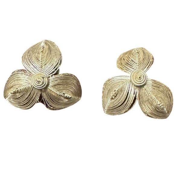 VTG Gold Tone Filigree Flower Clip On Earrings Marked Germany 1950s MCM Retro - Picture 1 of 8